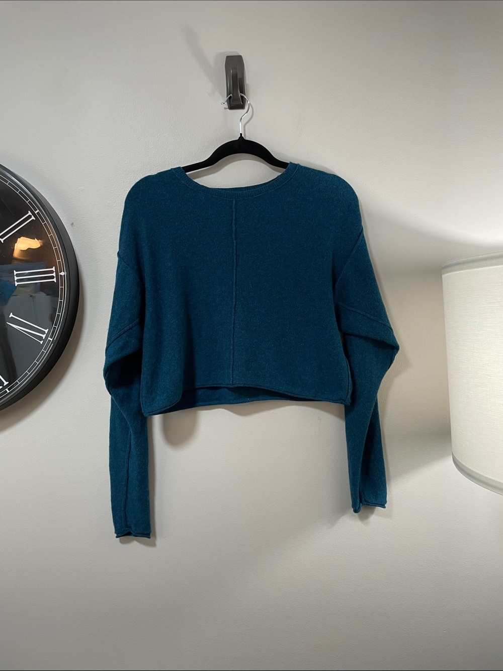 Free People Cashmere Silk Teal Cropped Crew Neck Sweater